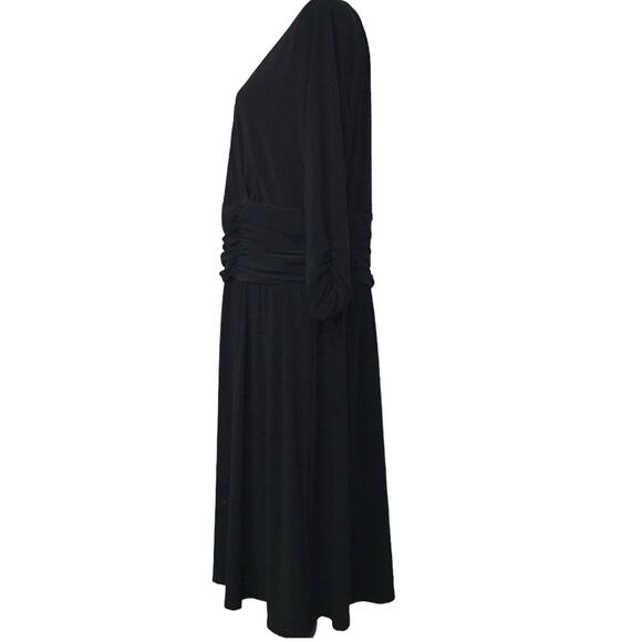 NY Collection 3X-Large Midi A-Line Dress 3/4 Sleeve Stretch Ruched Waist Black - Picture 8 of 11